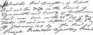 Isabella Reid birth and baptism record 1812 - crop